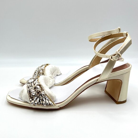 Badgley Mischka Size 7.5 Marsha Ivory White Jeweled Dress Sandals Heels Shoes - Picture 6 of 13
